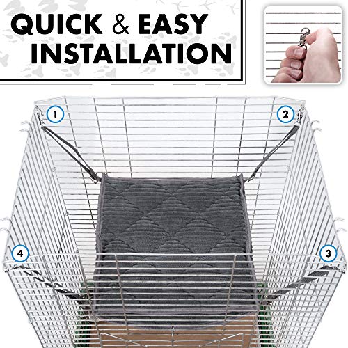 2 Brothers Wholesale Ferret Hammock for Cage - Plush Double Bunk Bed Hanging Clips - Perfect for 2 or More Small Pets! (Rats, Ferrets, Hamsters, Guinea Pigs, Chinchillas & Squirrels) - Grey