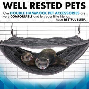 2 Brothers Wholesale Ferret Hammock for Cage - Plush Double Bunk Bed Hanging Clips - Perfect for 2 or More Small Pets! (Rats, Ferrets, Hamsters, Guinea Pigs, Chinchillas & Squirrels) - Grey