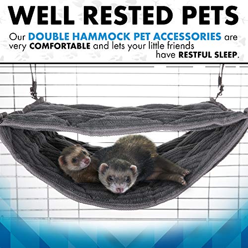 2 Brothers Wholesale Ferret Hammock for Cage - Plush Double Bunk Bed Hanging Clips - Perfect for 2 or More Small Pets! (Rats, Ferrets, Hamsters, Guinea Pigs, Chinchillas & Squirrels) - Grey