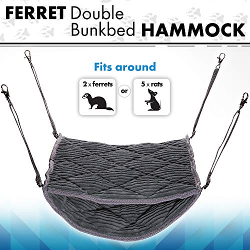 2 Brothers Wholesale Ferret Hammock for Cage - Plush Double Bunk Bed Hanging Clips - Perfect for 2 or More Small Pets! (Rats, Ferrets, Hamsters, Guinea Pigs, Chinchillas & Squirrels) - Grey