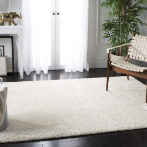 SAFAVIEH August Shag Collection Area Rug - 8' x 10', Ivory, Solid Design, Non-Shedding & Easy Care, 1.2-inch Thick Ideal for High Traffic Areas in Living Room, Bedroom (AUG900C)