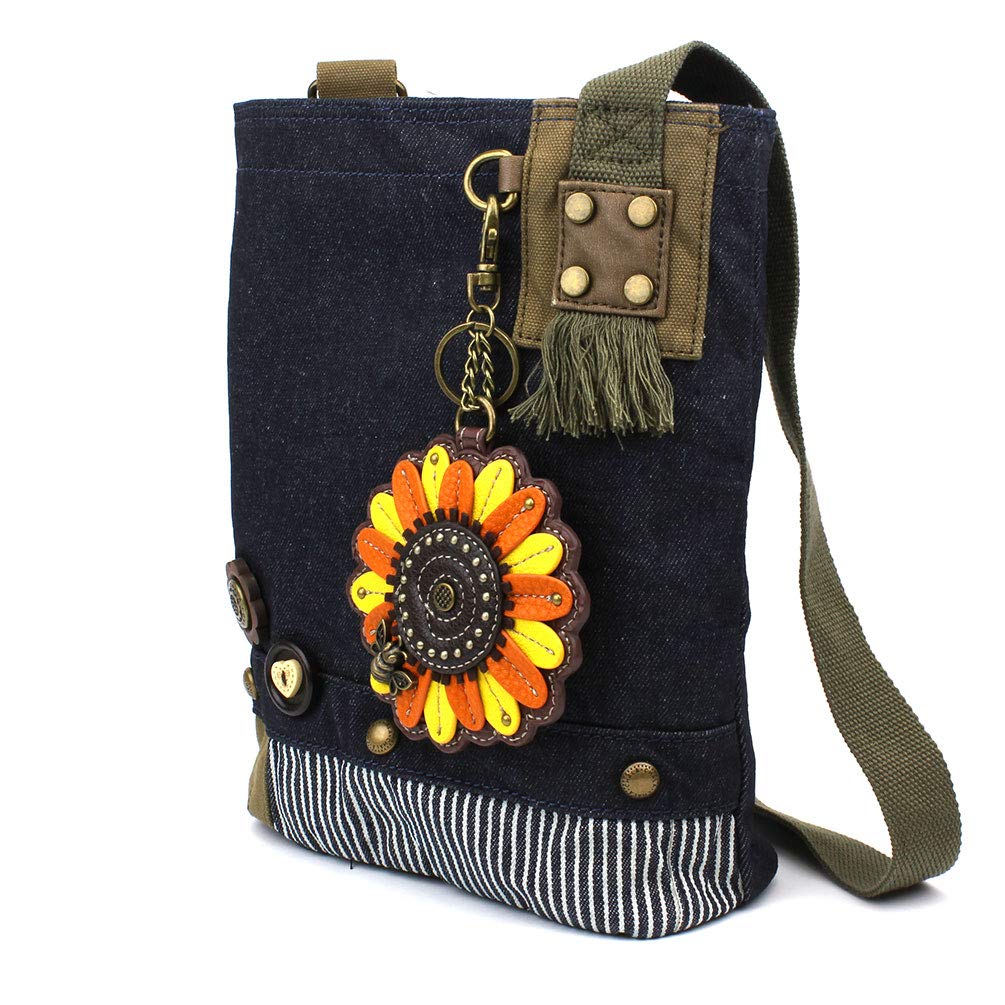 Chala Patch Cross-Body Women Handbag, Blue Denim Canvas Messenger Bag - Sunflower - Denim