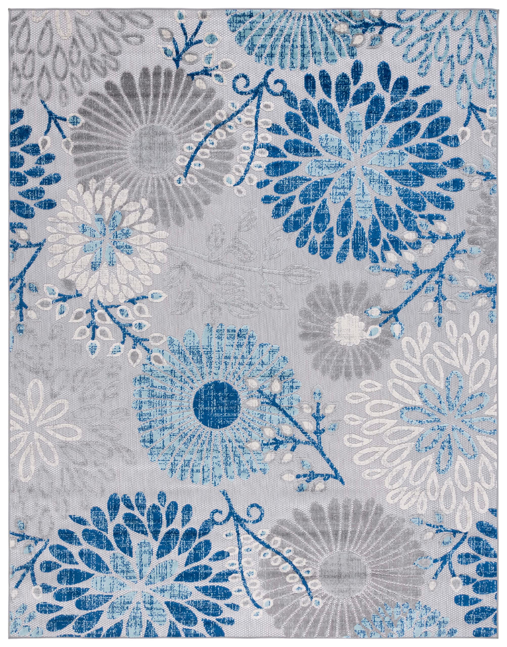 SAFAVIEH Cabana Collection Area Rug - 8' x 10', Grey & Blue, Floral Design, Non-Shedding & Easy Care, Indoor/Outdoor & Washable-Ideal for Patio, Backyard, Mudroom (CBN832F)