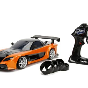 Jada Toys Fast & Furious Han’s Mazda RX-7 Drift RC Car, 1: 10 Scale 2.4Ghz Remote Control Orange & Black, Ready to Run, USB Charging (standard) (99700)