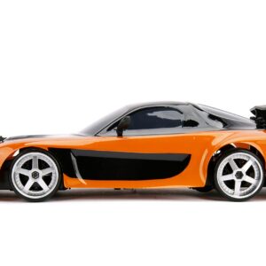 Jada Toys Fast & Furious Han’s Mazda RX-7 Drift RC Car, 1: 10 Scale 2.4Ghz Remote Control Orange & Black, Ready to Run, USB Charging (standard) (99700)