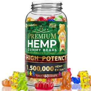 wellution hemp gummies 1,500,000 xxl high potency - fruity gummy bear with hemp oil. natural hemp candy supplements with vitamins and fatty acids