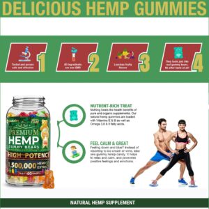 WELLUTION Hemp Gummies 1,500,000 XXL High Potency - Fruity Gummy Bear with Hemp Oil. Natural Hemp Candy Supplements with Vitamins and Fatty acids