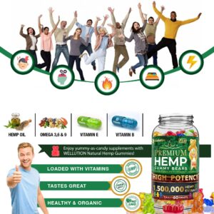 WELLUTION Hemp Gummies 1,500,000 XXL High Potency - Fruity Gummy Bear with Hemp Oil. Natural Hemp Candy Supplements with Vitamins and Fatty acids