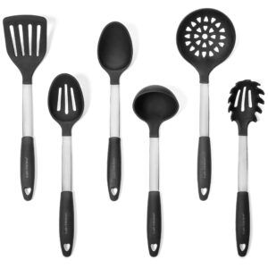 daily kitchen utensils set silicone and stainless steel - heat resistant cooking utensils for non stick cookware - silicone utensils cooking utensil set - kitchen tools and gadgets - 6-piece tool set