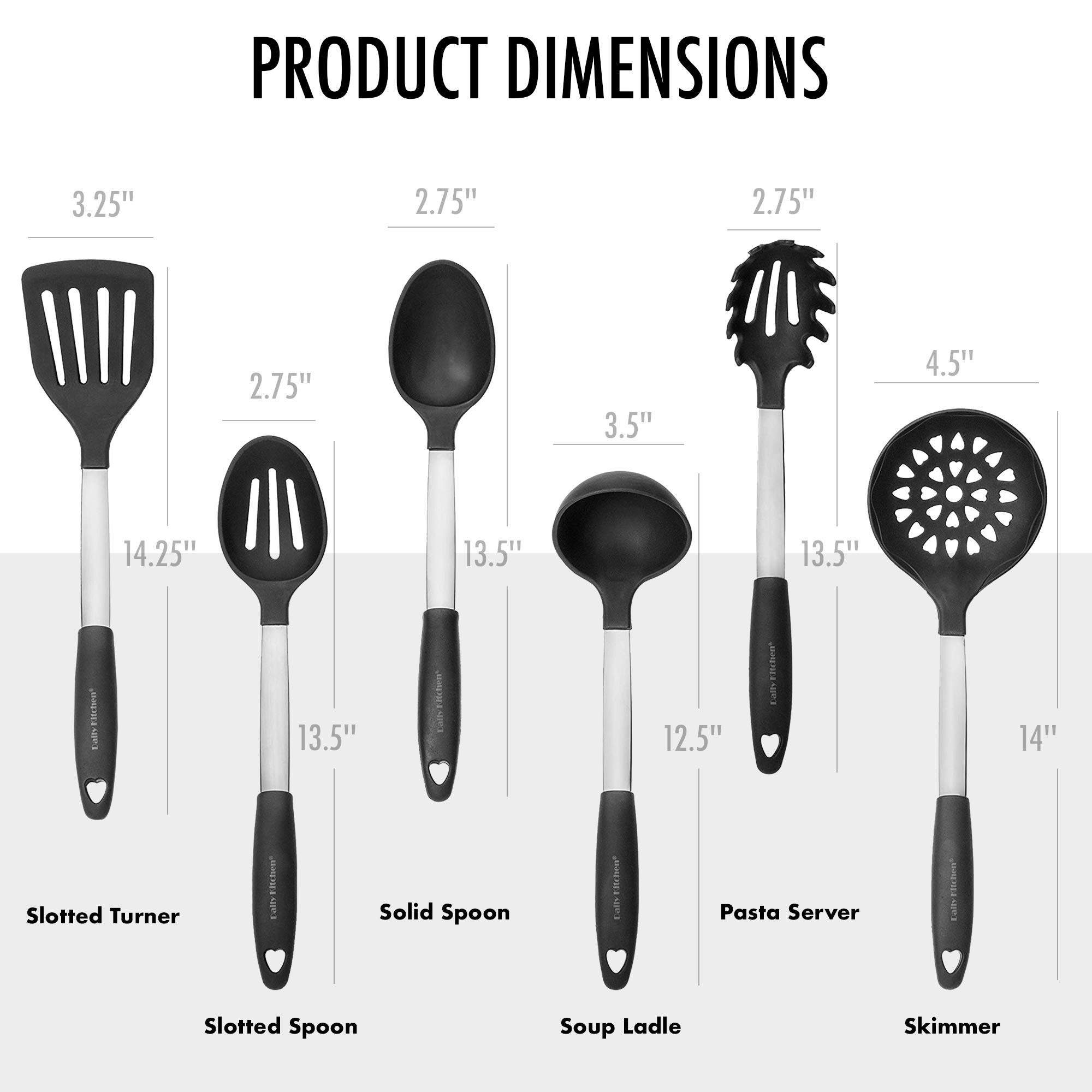 Daily Kitchen Utensils Set Silicone and Stainless Steel - Heat Resistant Cooking Utensils for Non Stick Cookware - Silicone Utensils Cooking Utensil Set - Kitchen Tools and Gadgets - 6-Piece Tool Set