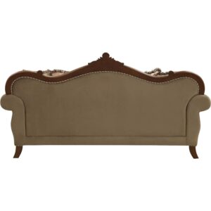 Acme Mehadi Velvet Upholstered Sofa with 8 Pillows in Walnut