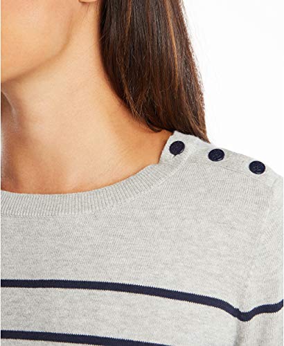 Nautica womens Year-round Long Sleeve 100% Cotton Striped Crewneck Sweater, Grey Heather, Medium US