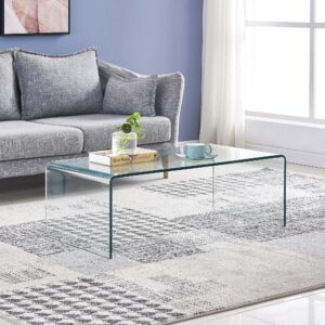 SMARTIK Glass Coffee Table, Modern Clear Tempered Glass Coffee Table for Living Room, Easy to Clean and Safe Rounded Edges (Medium 39.4" x 19.7" x 13.8")