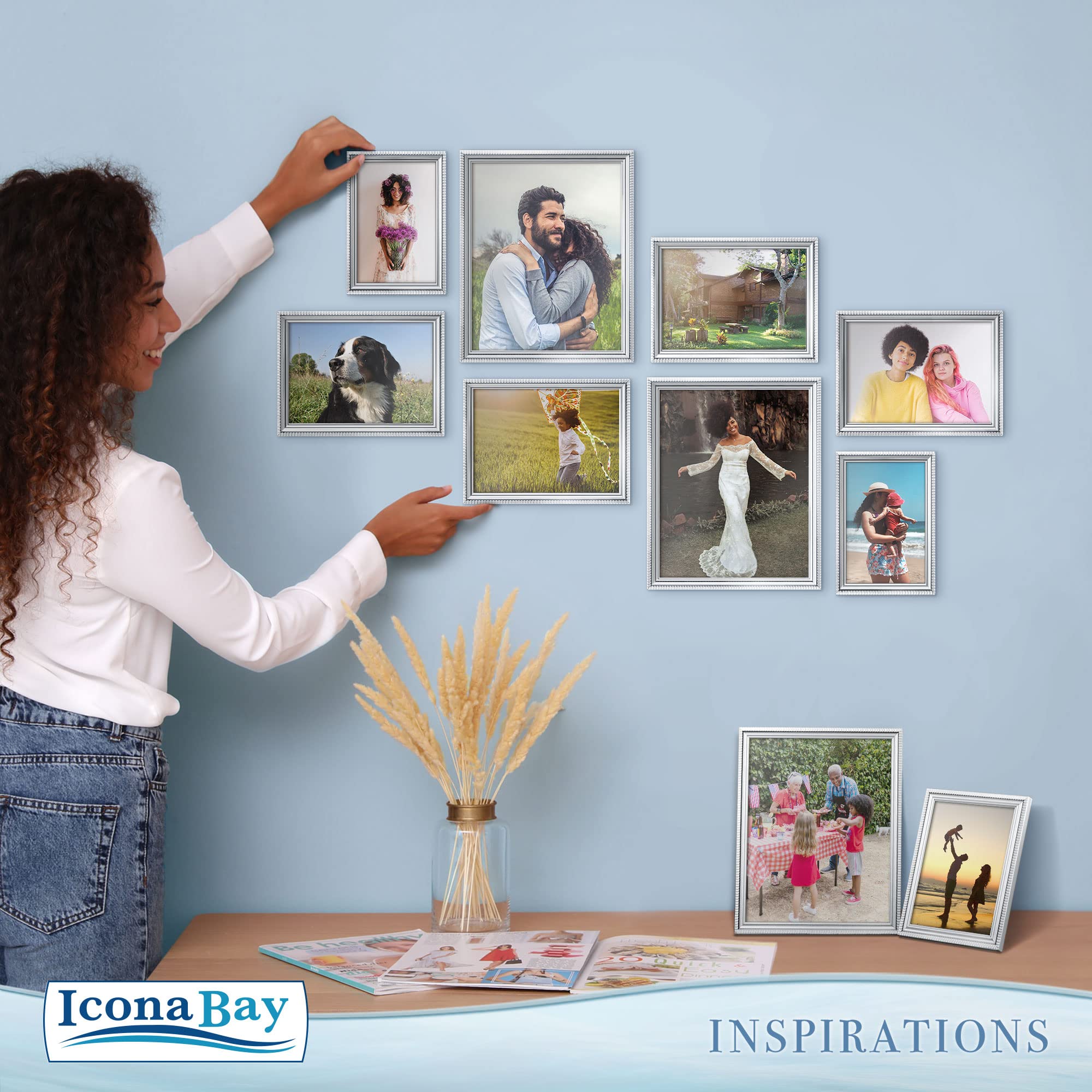 Icona Bay 5x7 Silver Picture Frame Beautifully Detailed Molding, Contemporary Picture Frame Set, Wall Mount or Table Top, Inspirations Collection