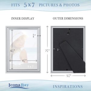 Icona Bay 5x7 Silver Picture Frame Beautifully Detailed Molding, Contemporary Picture Frame Set, Wall Mount or Table Top, Inspirations Collection