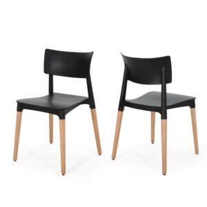 christopher knight home isabel modern dining chair with beech wood legs (set of 2), black and natural