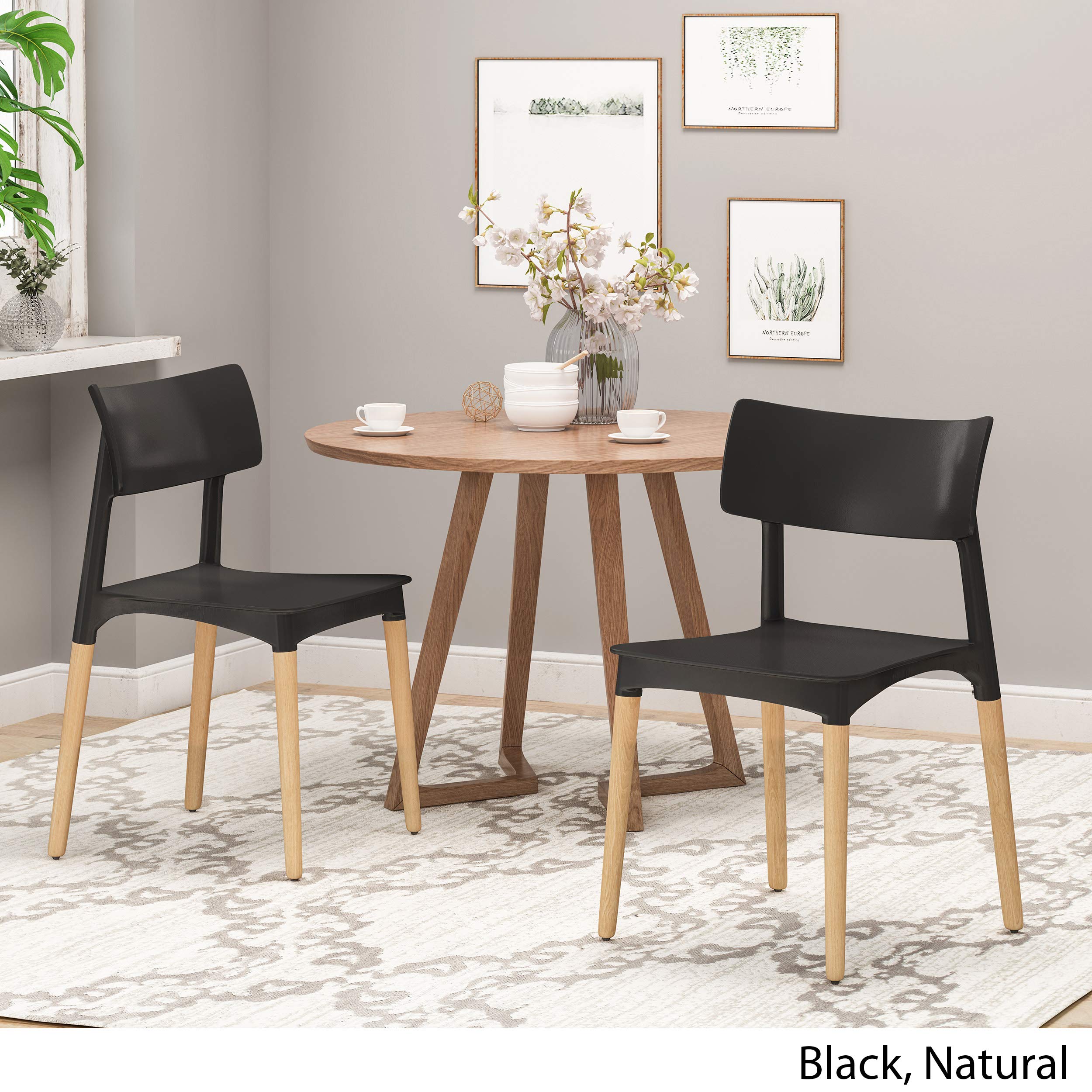 Christopher Knight Home Isabel Modern Dining Chair with Beech Wood Legs (Set of 2), Black and Natural