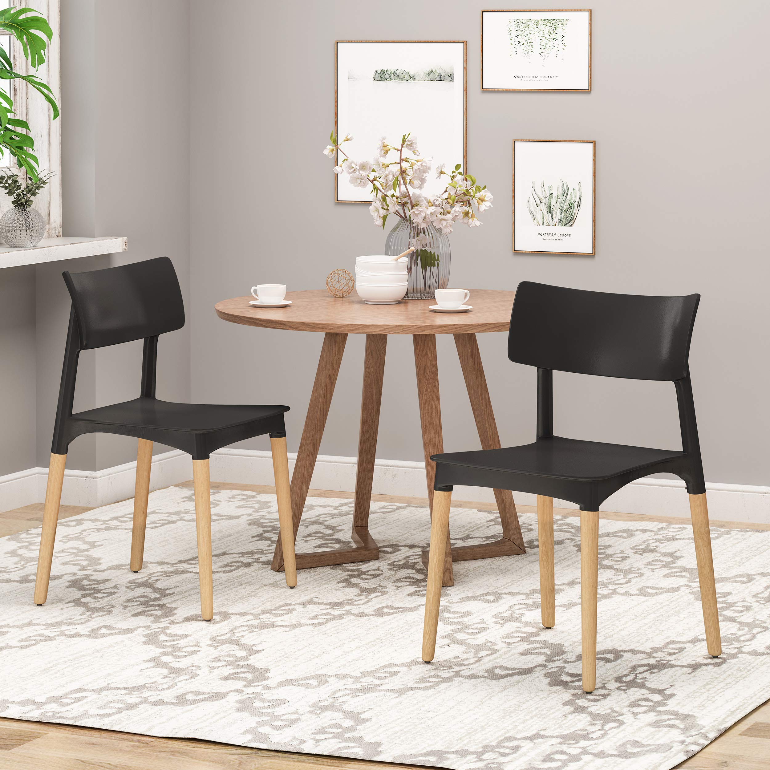 Christopher Knight Home Isabel Modern Dining Chair with Beech Wood Legs (Set of 2), Black and Natural