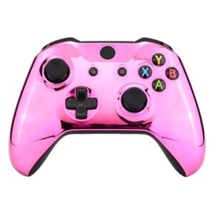 extremerate chrome pink edition front housing shell for xbox one wireless controller model 1708, replacement custom faceplate cover for xbox one s & xbox one x controller - controller not included