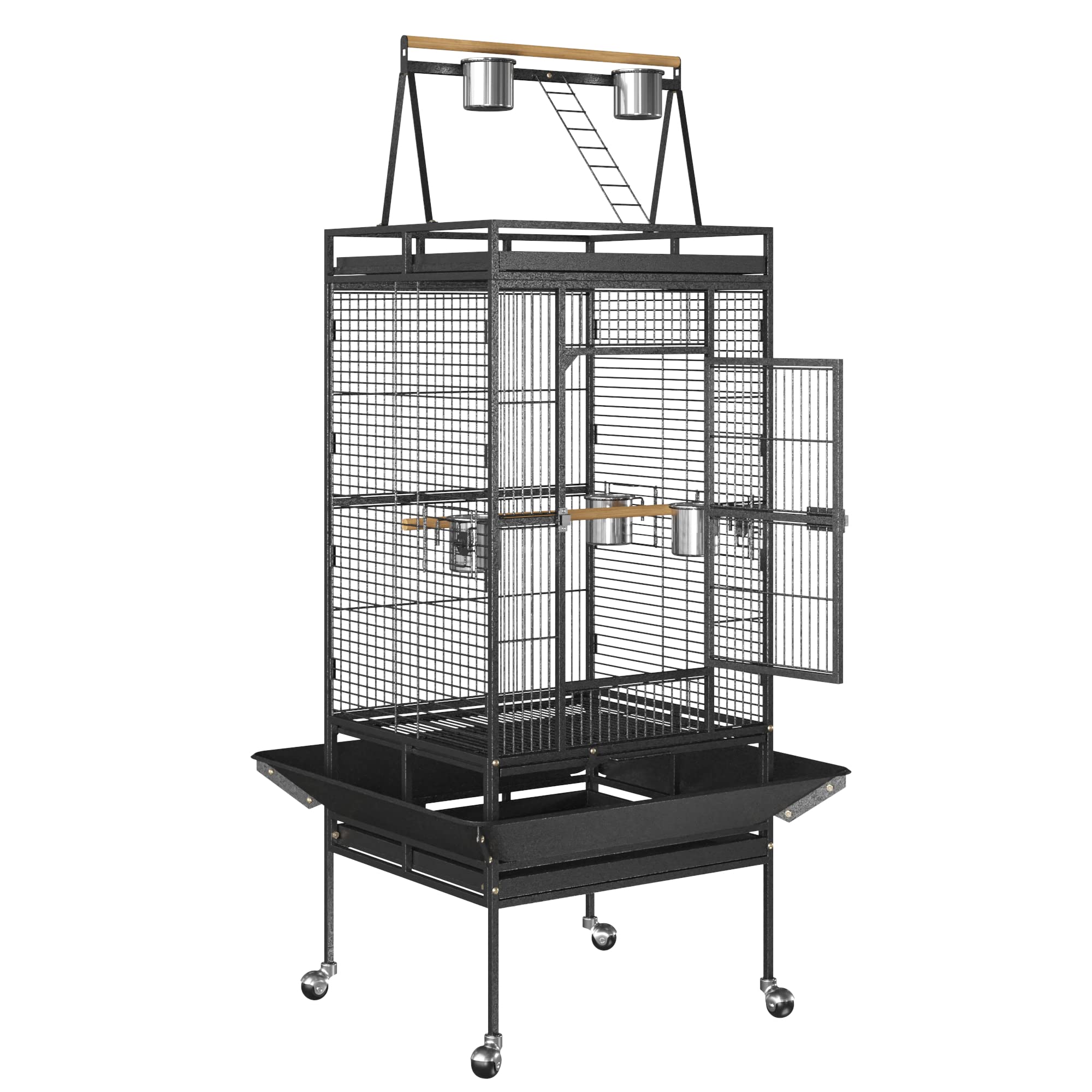 ZENY 68-Inch Birdcage, Playtop Parrot Cage, Wrought Iron Bird Cage with Rolling Stand, Heavy-Duty Pet Bird House for Parrot Cockatiel Cockatoo Parakeet Macaw Finches, Black