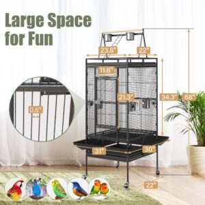 ZENY 68-Inch Birdcage, Playtop Parrot Cage, Wrought Iron Bird Cage with Rolling Stand, Heavy-Duty Pet Bird House for Parrot Cockatiel Cockatoo Parakeet Macaw Finches, Black