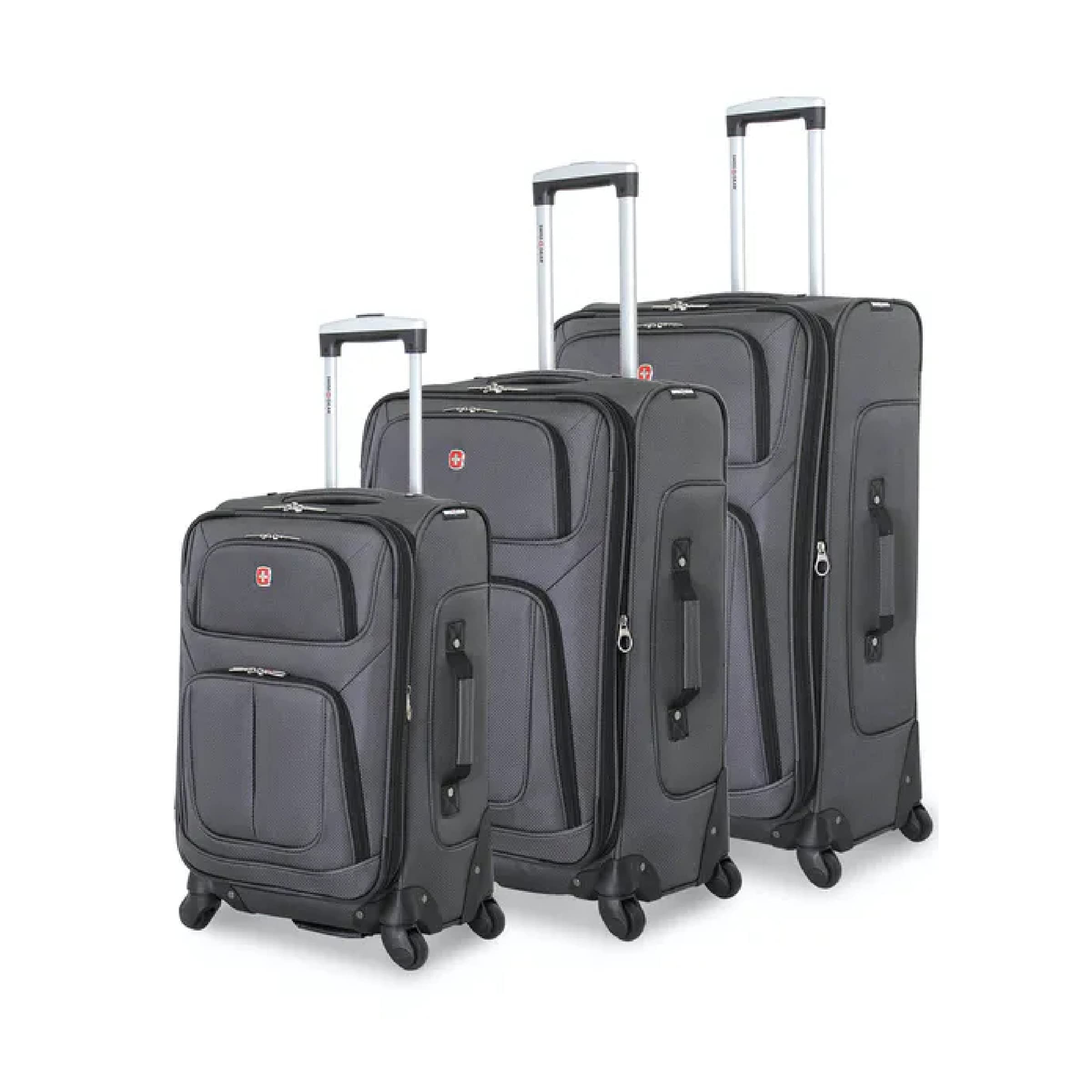 SwissGear Sion Softside Luggage with Spinner Wheels, Dark Grey, 3 Piece Set (21/25/29)