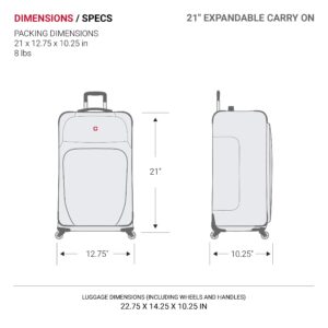 SwissGear Sion Softside Luggage with Spinner Wheels, Dark Grey, 3 Piece Set (21/25/29)