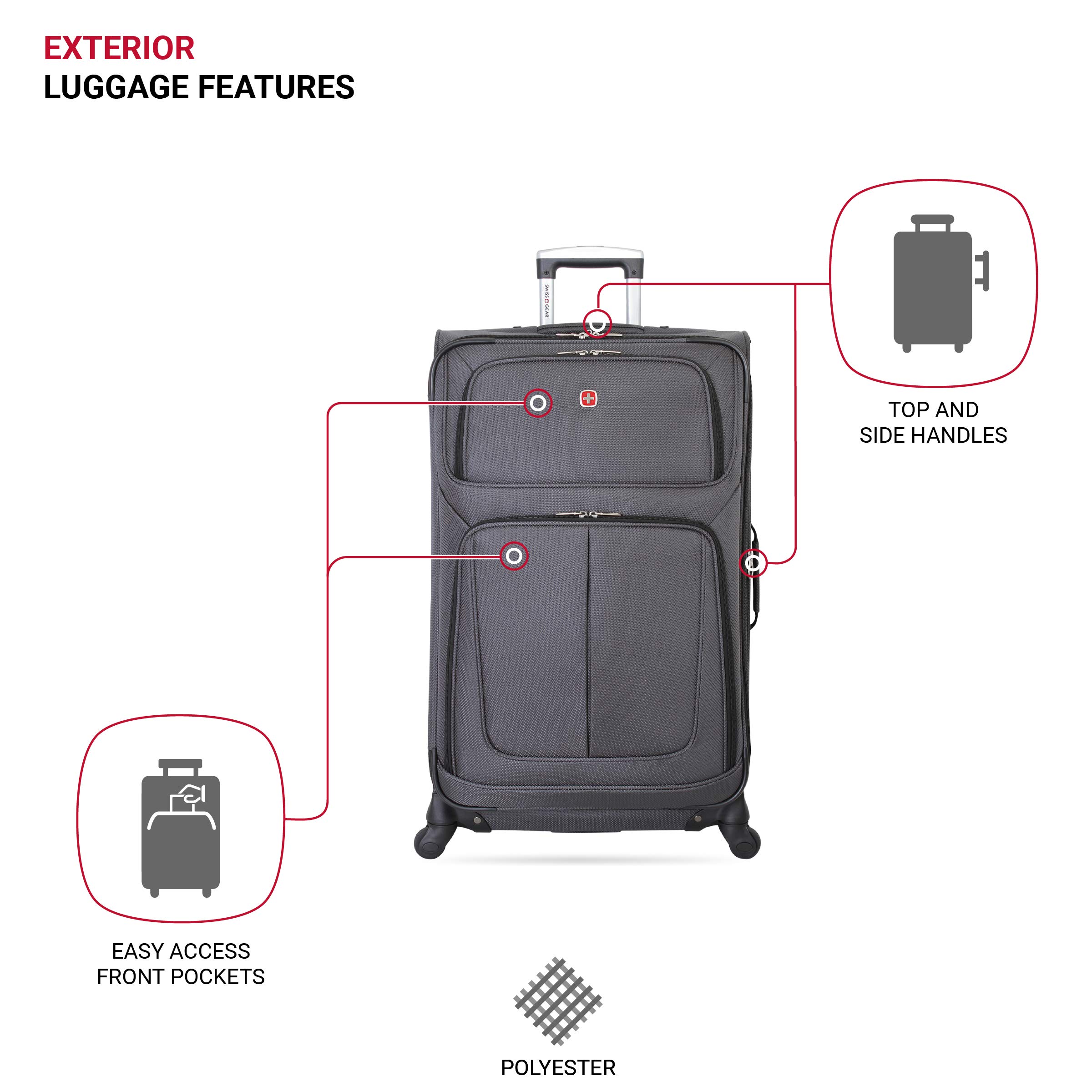 SwissGear Sion Softside Luggage with Spinner Wheels, Dark Grey, 3 Piece Set (21/25/29)