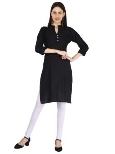 ramkudi indian women's plain cotton kurti black top