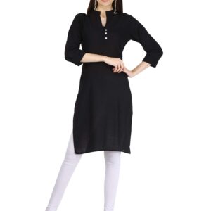 Ramkudi Indian Women's Plain Cotton Kurti Black Top