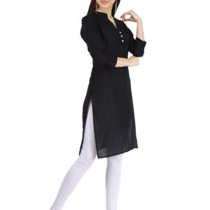 Ramkudi Indian Women's Plain Cotton Kurti Black Top