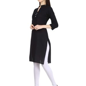 Ramkudi Indian Women's Plain Cotton Kurti Black Top