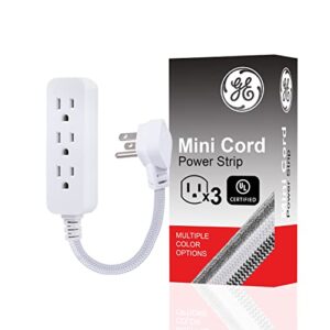 GE 3-Outlet Power Strip Extension Cord with Multiple Outlets 6 Inch Braided Short Cord Extension Cord Grounded Flat Plug Extension Cord UL Listed White 45190