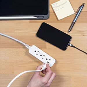 GE 3-Outlet Power Strip Extension Cord with Multiple Outlets 6 Inch Braided Short Cord Extension Cord Grounded Flat Plug Extension Cord UL Listed White 45190