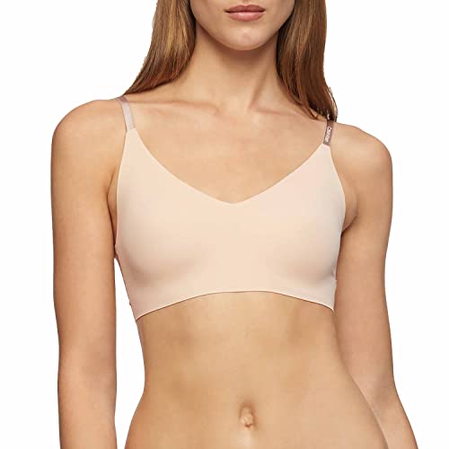 Calvin Klein Women's Invisibles Comfort Lightly Lined Seamless Wireless Triangle Bralette Bra, Bare, Large