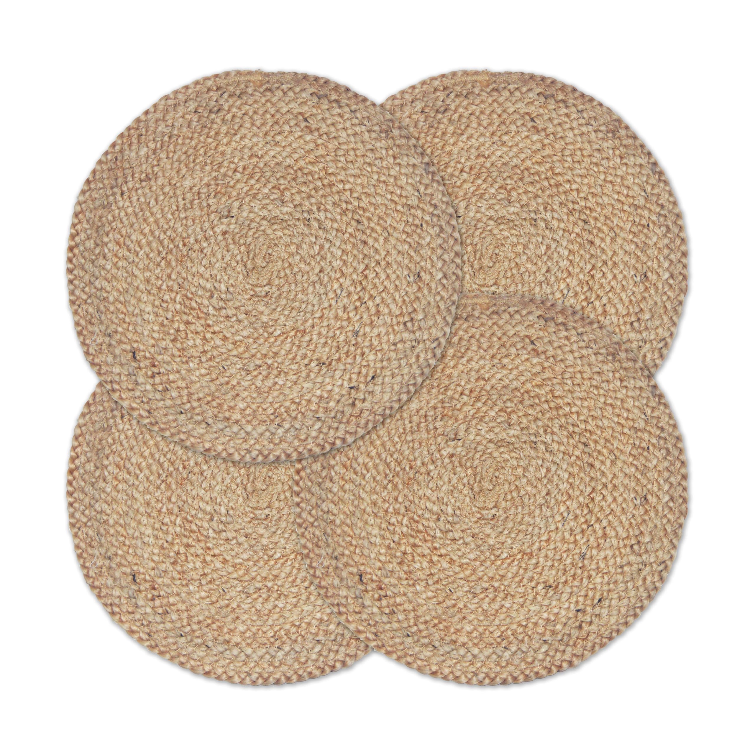 CHARDIN HOME Round Woven Jute Braided Set of 4 PLACEMATS | 15 inch ROUND Farmhouse Table mats | All Natural Jute for