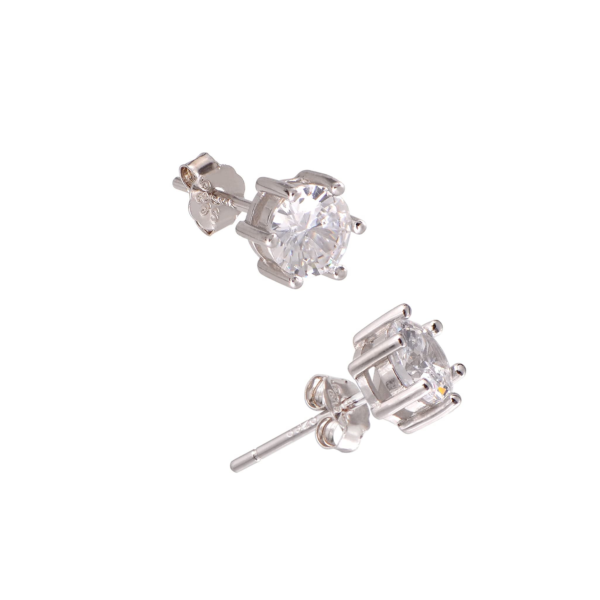 White Gold Plated Sterling Silver Cubic Zirconia Carat Diamond Studs Earrings, Friction Backs