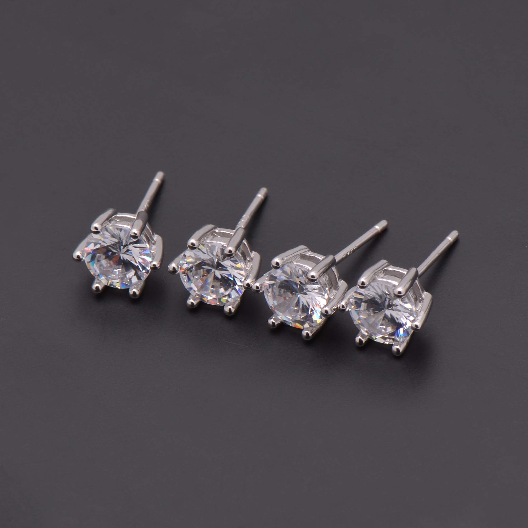 White Gold Plated Sterling Silver Cubic Zirconia Carat Diamond Studs Earrings, Friction Backs