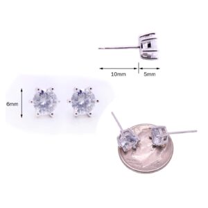 White Gold Plated Sterling Silver Cubic Zirconia Carat Diamond Studs Earrings, Friction Backs