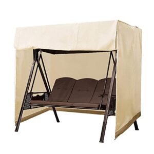 boyspringg outdoor swing cover, swing cover 3 seater waterproof, 87x49x 67 inch ,porch swing cover for outdoor furniture,durable waterproof uv resistant weather protector (beige&coffee)