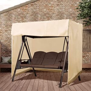 boyspringg Outdoor Swing Cover, Swing Cover 3 Seater Waterproof, 87x49x 67 Inch ,Porch Swing Cover for Outdoor Furniture,Durable Waterproof UV Resistant Weather Protector (Beige&Coffee)