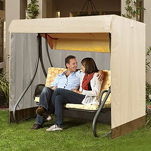 boyspringg Outdoor Swing Cover, Swing Cover 3 Seater Waterproof, 87x49x 67 Inch ,Porch Swing Cover for Outdoor Furniture,Durable Waterproof UV Resistant Weather Protector (Beige&Coffee)