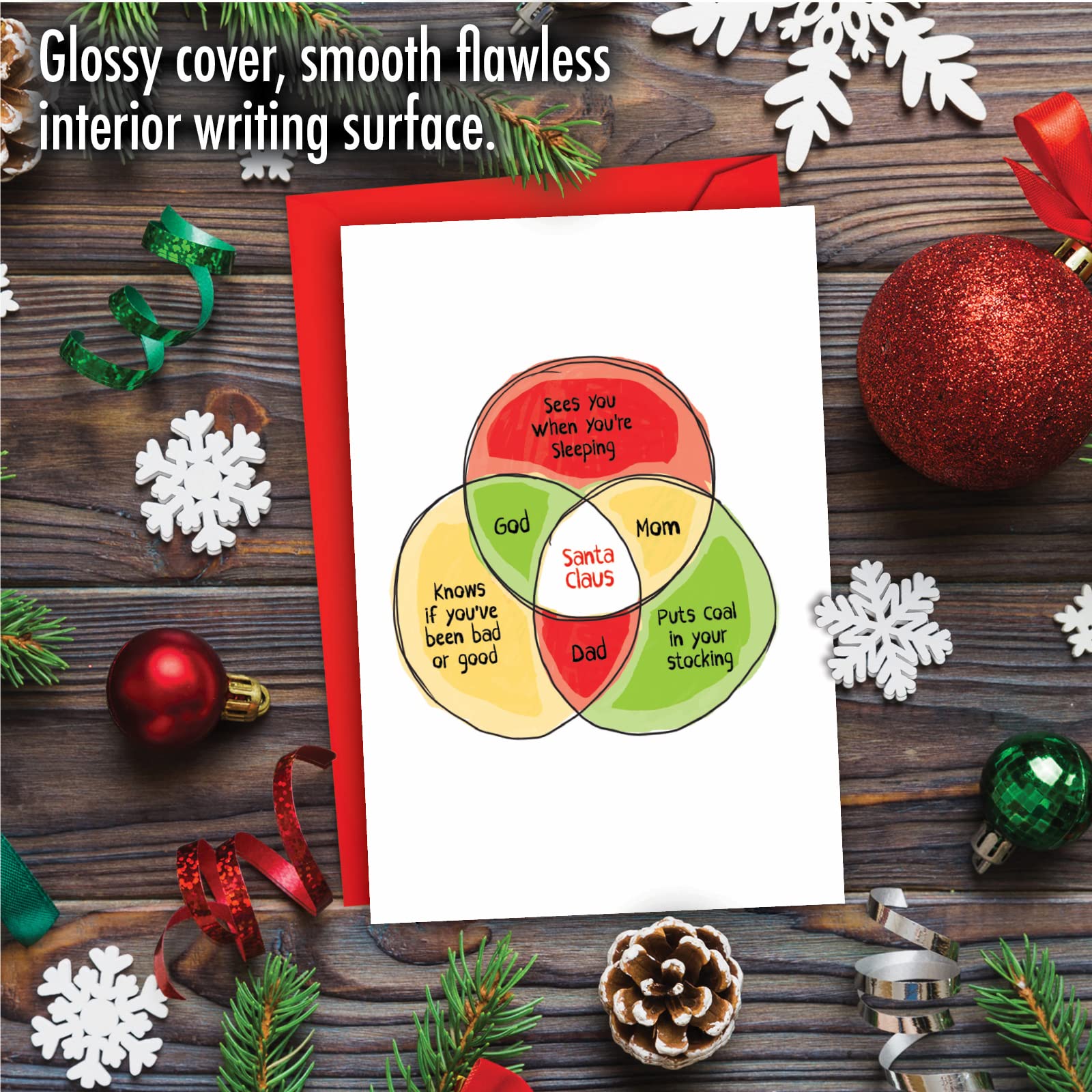 NobleWorks - Humorous Merry Christmas Card with Envelope (4.63 x 6.75 Inch) - Xmas Greeting Card Holiday Stationery Notecard - Santa Venn Diagram C7125XSG