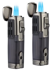 tomolo torch lighter triple jet flame refillable butane cigar lighter with cigar punch,2 pack,charcoal