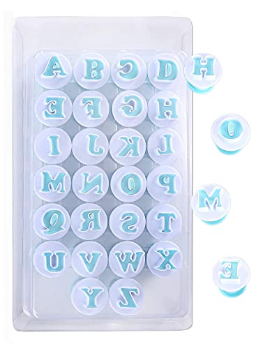 Nuoda Alphabet Letters, 26pcs Uppercase Letters Fondant Cake Biscuit Mold,Cake Decorating Tools, Cookie Stamp Impress,Embosser Cutter, DIY Sugar Craft Cookies Plunger-Plastic (Uppercase Letters)