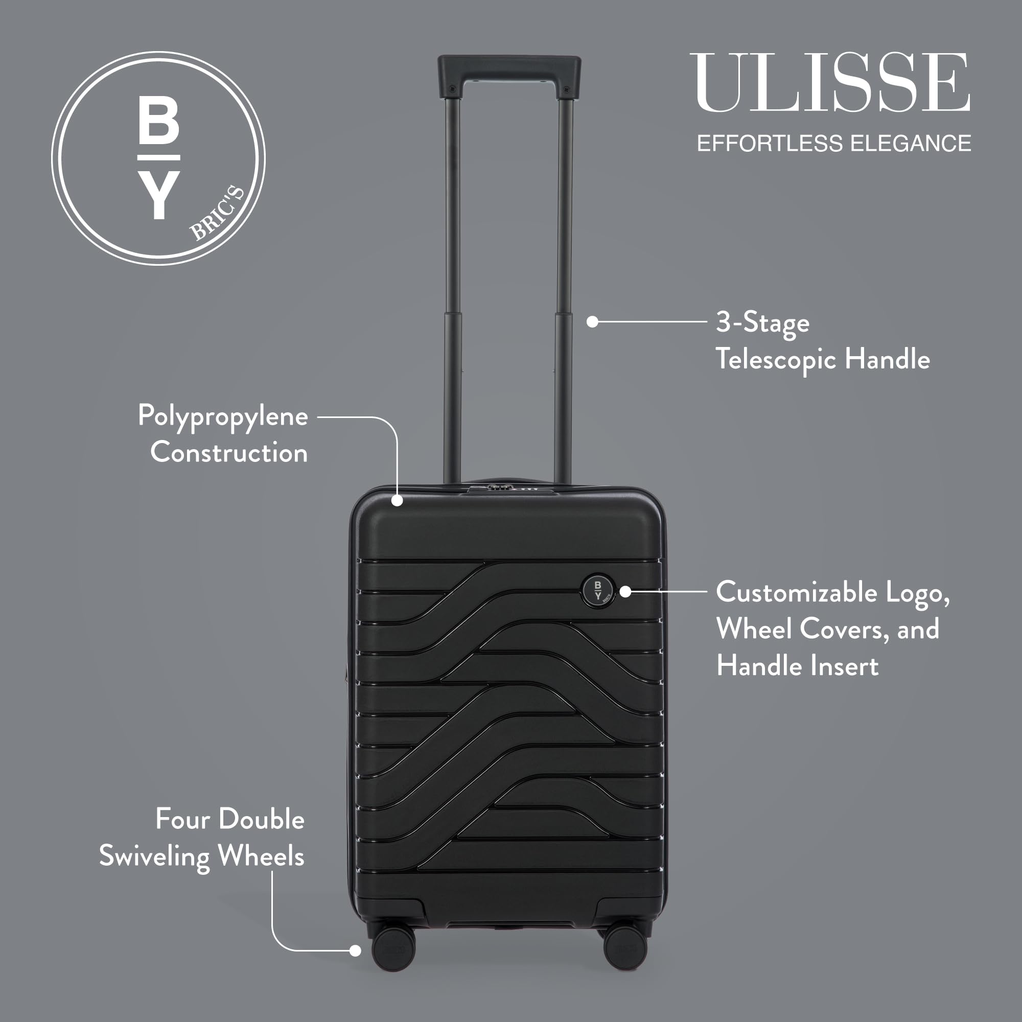 Bric's B|Y Ulisse 21-Inch Spinner - Luxury Carry-On Luggage With Spinner Wheels - Hard Shell Suitcases Made From Durable Polypropylene and Polycarbonate - Black