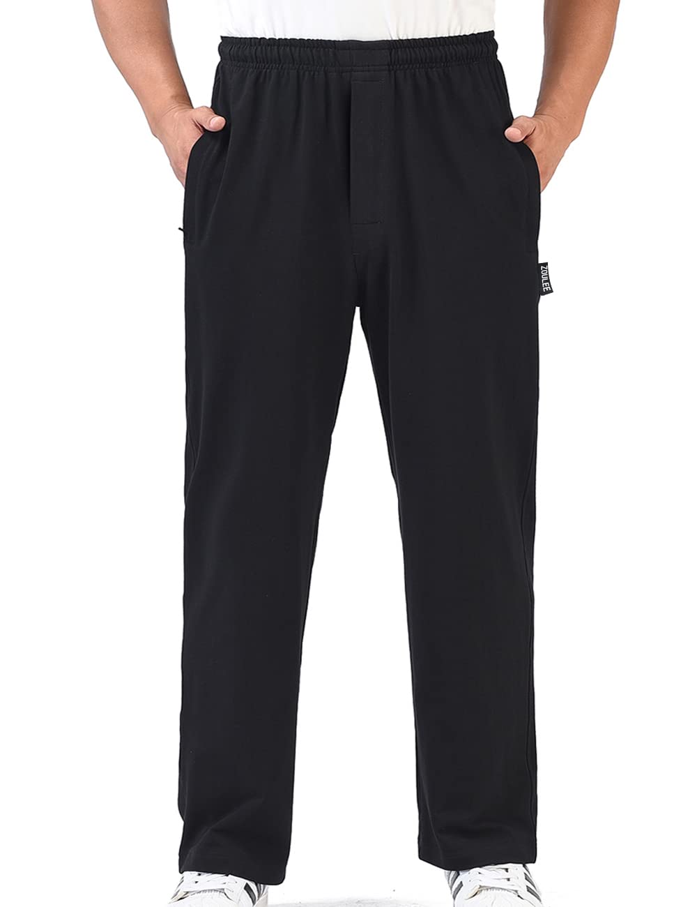 Zoulee Men's Casual Cotton Jogger Sweatpants Zipper Front Pants Thick Black M