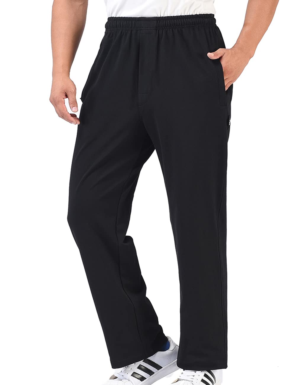 Zoulee Men's Casual Cotton Jogger Sweatpants Zipper Front Pants Thick Black M