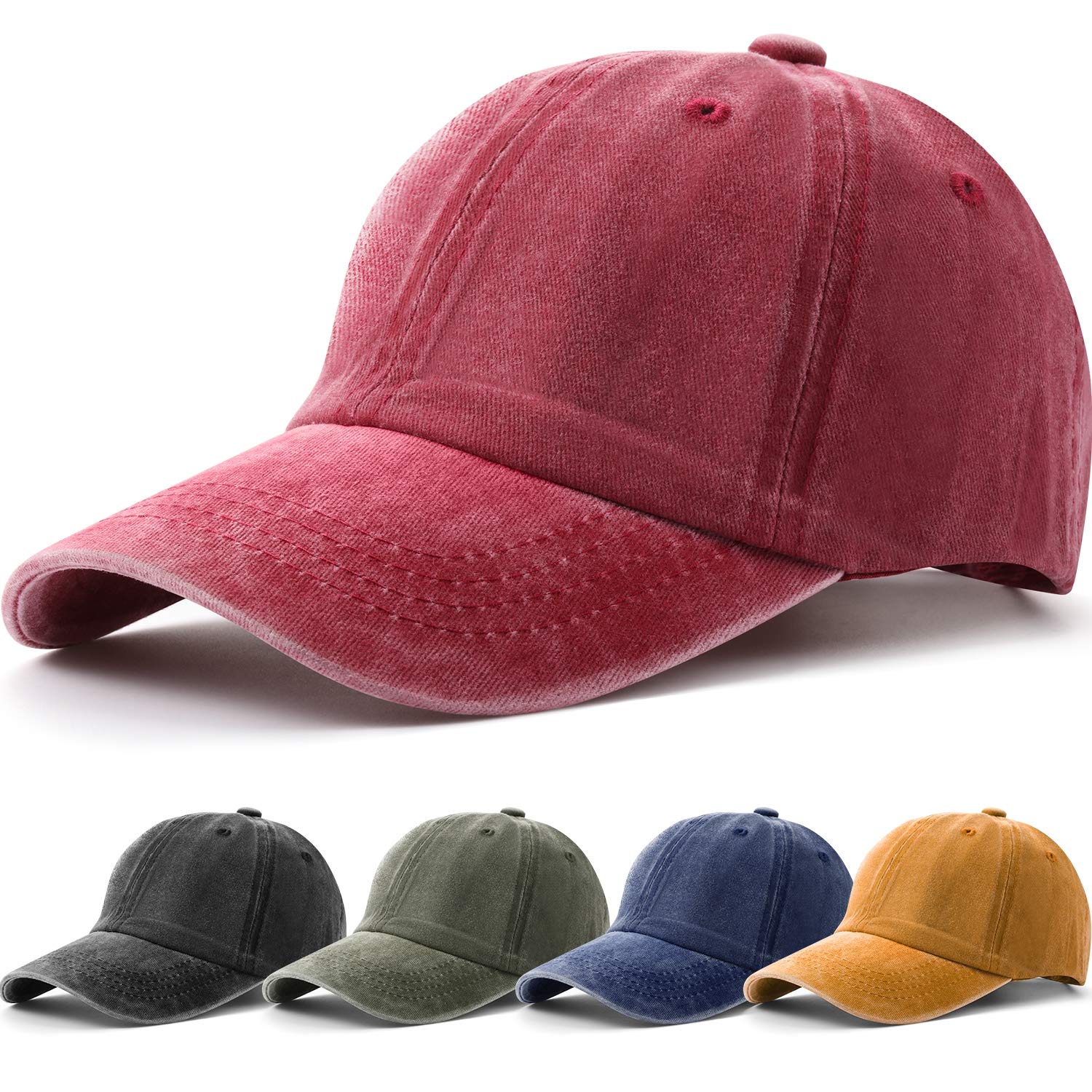 5 Pieces Unisex Cotton Vintage Baseball Cap Low Profile Unstructured Baseball Hat Washed Distressed Twill Adjustable Dad Hat (Multiple Color, Simple Style)