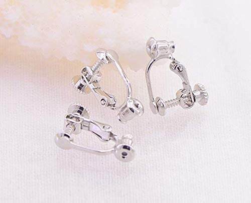 WOIWO 10PCS Clip-on Earring Components for Non-Pierced Ears, with Adjustable Screw, 14x15mm Silver